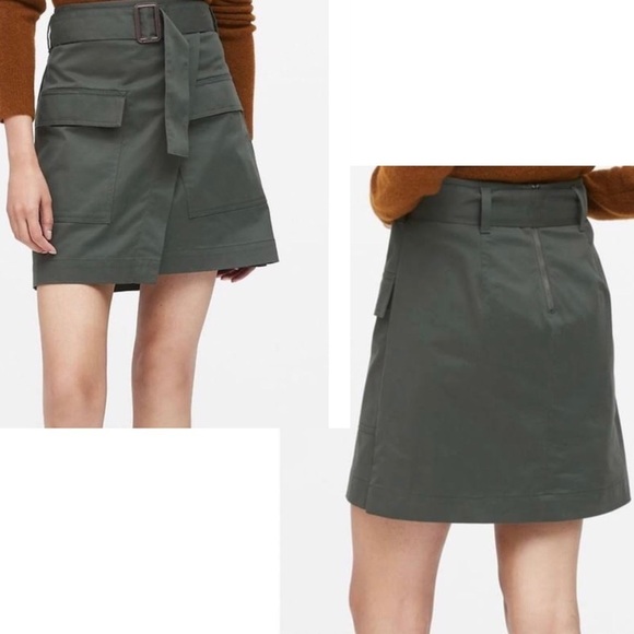 BANANA Republic olive green utility pocket skirt Sz 10 belted NWOT - Picture 1 of 11